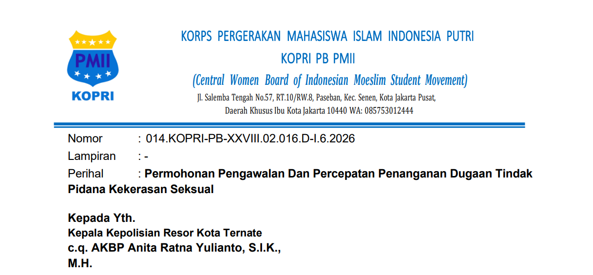 KOPRI PB PMII Kawal Dugaan Kekerasan Seksual di Maluku Utara, Desak Penegakan Hukum Berperspektif Korban
